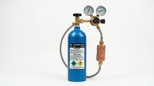 Galaxy Gas N2O tank with copper-core Whippiphany filter and regulator setup for culinary use