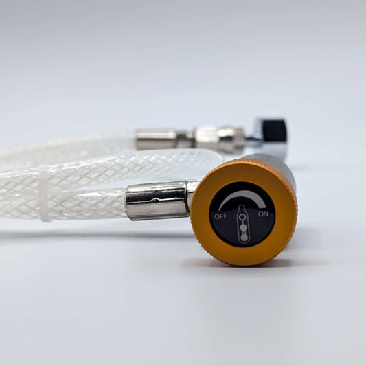 Whippiphany N2O regulator with on/off switch and clear hose, sold as a standalone item for nitrous oxide regulation.